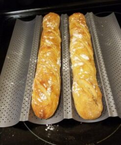 AMAGABELI GARDEN & HOME Nonstick Perforated Baguette Pan 15" x 13" for French Bread Baking 4 Wave Loaves Loaf Bake Mold Toast Cooking Bakers Molding 4 Gutter Oven Toaster Pan Cloche Waves Silver 4 Slots 44 61qgfDFkUiL