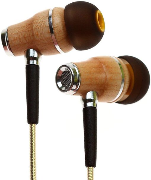 Symphonized NRG 2.0 Wood Earbuds Wired, in Ear Headphones with Microphone for Computer & Laptop, Noise Isolating Earphones for Cell Phone, Ear Buds with Booming Bass (Gold) Gold