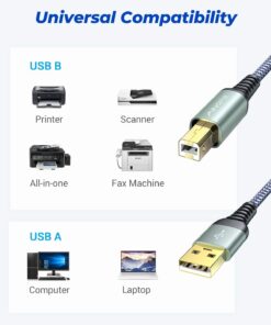 Alternative view of AINOPE USB Printer Cable, 6.6FT/2 Meter USB MiDi Cable Cord Never Rupture USB 2.0 Type A Male to B Male Scanner Cord High Speed for HP, Canon, Dell, Epson, Lexmark, Xerox and More Grey