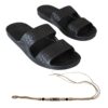 Rubber Double Strap Jesus Style Sandals Imperial Brand - With 1 Braided Natural Hemp Anklet Bracelet Bundle - 2 Items 5 Black