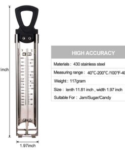 Alternative view of Candy Thermometer Deep Fry/Jam/Sugar/Syrup/Jelly Thermometer with Hanging Hook & Pot Clip Stainless Steel Cooking Food Thermometer Quick Reference Temperature Guide,Black Candy Thermometer-Black