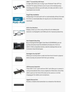 Kensington SD4600P USB-C Docking Station with Power Delivery Charging for 2015/2016 MacBook Retina 12”, Chromebook Pixel, Dell XPS 13” 9350/XPS 15” 9550, Dell Precision 5510 (K38231WW) Black Desktop 16 61r6nLuOQL