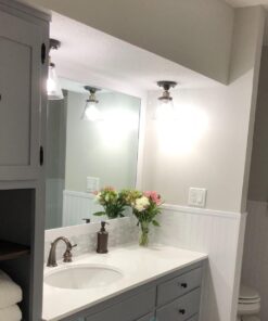 Globe Electric 65380 1-Light Flush Mount Ceiling Light, Dark Bronze, Satin Finish, Antique Brass Accents, Clear Glass Shade, Ceiling Light Fixture, E26 Bulb, Bulb Not Included Dark Bronze with Clear Glass 49 61rBLrri8nL