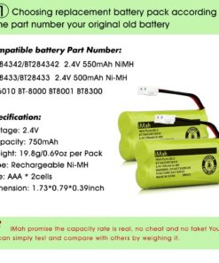 iMah BT18433/BT28433 2.4V 750mAh Ni-MH Battery Also Compatible with AT&T VTech Cordless Phone CS6229 BT184342 BT284342 BT183348 BT283348 BT8300 BT1011 BT1018 BT1022 BT1031 2SN-AAA55H-S-J1, 2-Pack 13 61rDFIuwalL