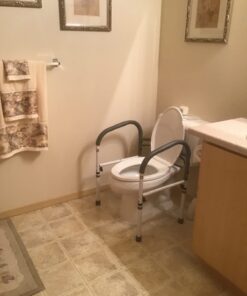 Vaunn Deluxe Folding Safety Toilet Rail, Adjustable and Foldable Toilet Safety Frame, Bathroom Handrail Assist Grab Bar Handle, Gray 37 61rEudfm0BL