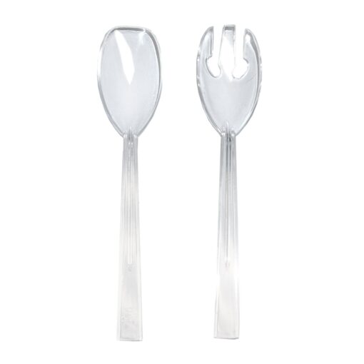 Party Essentials Hard Plastic 9-1/2" Two Piece Serving Utensil Set with Forks/Spoons, Clear, 2 Set-Count