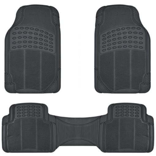 BDK M783 DuraChannel Heavy Duty Rubber Car Floor Mats Liner for Auto - All Weather 3 Piece Set Front & Rear, Fits Car Truck SUV Van, Universal Trim to Fit Black