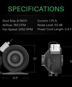 VIVOSUN Z8 8 Inch Inline Duct Fan, 740 CFM Ventilation Fan with Variable Speed Controller for Grow Tent, Indoor Garden Ventilation, Black 13 61rVVVv3nxL