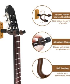 Alternative view of Ohuhu Guitar Wall Mount Hanger: 4-Pack Rotatable Hardwood Guitar Hangers with Screws-Adjustable Stopper Guitar Mount Hook Holder Stand for Ukulele Bass Electric Acoustic Guitar Banjo Mandolin-Wood Wood
