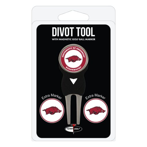 Team Golf NCAA Divot Tool with 3 Golf Ball Markers Pack, Markers are Removable Magnetic Double-Sided Enamel Arkansas Razorbacks