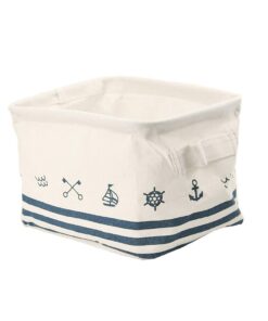 Orino Waterproof Nursery Nautical Fabric Small Storage Baskets Beach Anchor Theme Collapsible Portable Storage Bins with Handle for Cloth, Toys, Books, Sundries, Set of 3 Navy Blue Style 18 61rniN6R5IL