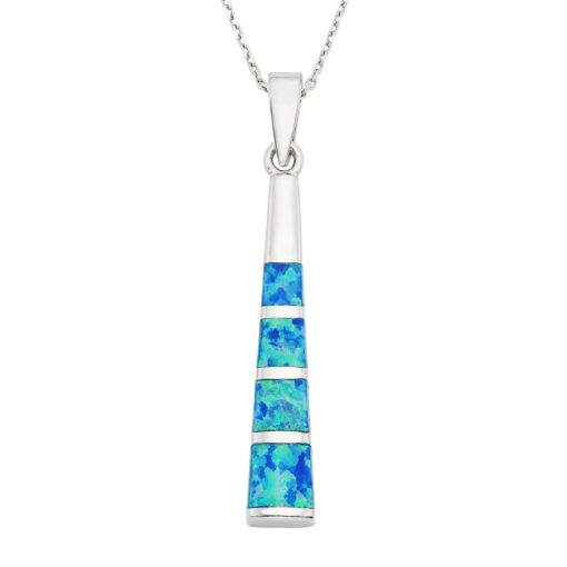 Beaux Bijoux Sterling Silver Created Opal Bar Pendant with 18" Chain Blue Opal