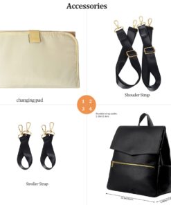 KZNI Leather Diaper Bag Backpack, Diaper Backpack Nappy Baby Bags for Mom Unisex Maternity Diaper Bag with Stroller Hanger Black 30 61s wW9mMPL