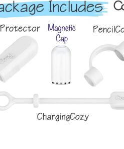 Alternative view of [4-Piece] PencilCozy Combo Pack Cozy - Original Apple Pencil Accessories (Magnetic Cap/Cap Holder/Keeper/Tether) Compatible Apple iPad Pro iPencil Charger/Nib | Case Friendly Design (White-Combo) White Combo