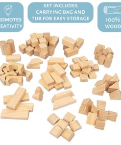 Wooden Blocks Set - 100 Pc Natural Colored Wood Building Block Toys - 100% Real Wood, 14 Different Shapes, Great Gift for Kids or Back to School Project, Indoor Activity - Build, Stack and Create 17 61s5Nf2ib4L