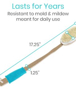 Vive Back Scrubber Brush for Shower - for Dry or Wet Body Brushing - Long Handle - Cleaning Lymphatic Drainage Handled Washer for Men, Women - Showering Bathing Exfoliator with Soft & Stiff Bristles Light Wood 24 61sAdXEJGZL