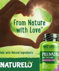 NATURELO Prenatal Multivitamin with Gentle Chelated Iron, Methyl Folate, Plant Calcium & Choline - Vegan, Vegetarian - Non-GMO - Gluten Free - 180 Capsules - 2 Month Supply 180 Count (Pack of 1) 32 61sAua4osML