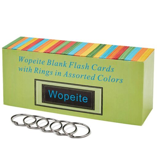 Wopeite Blank Flash Dispenser Box Cards with Rings in Assorted Colors 1000 Index Cards Single Hole Punched with 5 Rings,3.07 X 2.1 inches