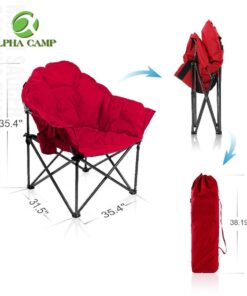 ALPHA CAMP Oversized Camping Chairs Padded Moon Round Chair Saucer Recliner with Folding Cup Holder and Carry Bag Red 25 61sIZ9R 4FL