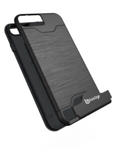 iPhone 7 Plus Case, Bastex Hybrid Slim Fit Black Rubber Silicone Cover Hard Plastic Black Brushed Metal Design Kickstand Case with Hidden Credit Card Slot for Apple iPhone 7 Plus 21 61sQBlKqdhL