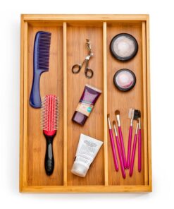 Seville Classics Bamboo Premium Organizer Storage Bins for Kitchen Silverware, Pantry, Closet, Office Desk, Pens, Utensils, Makeup, K Cup, Bamboo, Expandable Tray (5 Compartment) Expandable Tray (5 Compartment) 26 61sTiJ4MagL