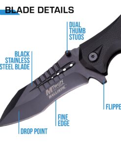 MTech USA – Spring Assisted Folding Knife – Black Stainless Steel Blade and Black Aluminum Handle with Rope Cutter, Glass Punch and Pocket Clip - Hunting, Camping, Survival, Tactical, EDC – MT-A845BK Black Blade 32 61sVBv9p fS