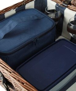 HappyPicnic Extra Large Willow Picnic Basket with Service Set for 4 Persons, Natural Wicker Picnic Hamper with Free Food Cooler, Fleece Blanket and Tableware - Best Gift Modern 19 61sZsiG9LXL