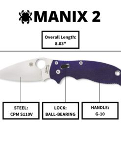 Spyderco Manix 2 Signature Knife with 3.37" CPM S110V Steel Blade and Durable Dark Blue G-10 Handle - PlainEdge - C101GPDBL2 31 61saae2cBFL