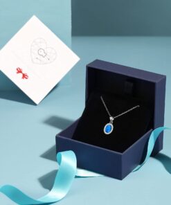 T400 Sterling Silver Necklace Blue White Created Opal Round Pendant Jewelry Gift for Women 17 61sf9pRTABL