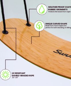 Swurfer Stand Up Tree Swing, Outdoor Swing - Swingset Outdoor for Kids with Adjustable Handles, Outdoor Swing for Kids, Outdoor Play, Durable, Weatherproof, Easy Installation, 200lbs, Ages 6 and Up Brown/Green 18 61sfa2zA66L