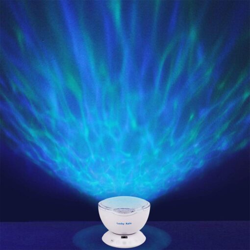 Lucky Rain Ocean Wave Night Light Projector with Music Player Romantic Color Changing LED Party Decorations Projection Lamps Mood Lighting for Living Room Bedroom (White) White