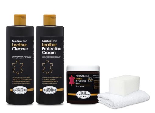 Furniture Clinic Leather Complete Restoration Kit | Includes Leather Recoloring Balm, Leather Cleaner, Protection Cream, Sponge & Cloth | Restores & Repairs (Bordeaux) Complete Kit Bordeaux