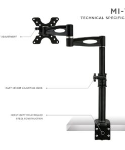 Mount-It! Single Monitor Arm Mount | Desk Stand | Heavy Duty Full Motion Height Adjustable | Fits 19 21 24 27 29 30 in VESA 75 100 Compatible Computer Screen | C-Clamp Base | Holds up to 33 Lbs 30 61sm3 b5FAL