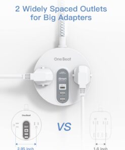 Power Strip Surge Protector with USB C - Extension Cord Flat Plug with 2 Widely AC Outlet and 3 USB, Small Desktop Charging Station with 5 ft Power Cord, Compact for Travel, Home and Office (490J) White 19 61sy7ZAOZdL