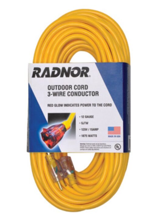 Radnor 64006303 12/3 X 25' Extension Cord With Lighted End