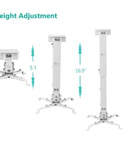 WALI Universal Projector Mount, Projector Ceiling Mount with 25.6'' Extendable Arms, Projector Mounting for Ceiling Adjustable Height Holds up to 44 lbs Projector Holder/Hanger (PM-001-W), White 27 61t00yY1yIL