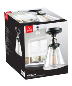 Globe Electric 65380 1-Light Flush Mount Ceiling Light, Dark Bronze, Satin Finish, Antique Brass Accents, Clear Glass Shade, Ceiling Light Fixture, E26 Bulb, Bulb Not Included Dark Bronze with Clear Glass 31 61t1Ylk7zYL