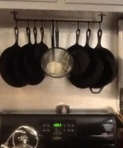 Wallniture 24" Gourmet Kitchen Rail for with 10 S Hooks for Hanging Utensils, Pot Pan Lid Rack Storage Organizer Set, Steel, Black 28 61tBKUlYYFL