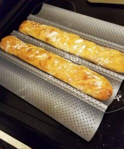 AMAGABELI GARDEN & HOME Nonstick Perforated Baguette Pan 15" x 13" for French Bread Baking 4 Wave Loaves Loaf Bake Mold Toast Cooking Bakers Molding 4 Gutter Oven Toaster Pan Cloche Waves Silver 4 Slots 45 61tGWyH9PAL