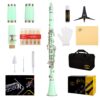 Glory GLY-CLAGN Professional Ebonite Bb Clarinet with 10 Reeds, Stand, Hard Case, Cleaning Cloth, Cork Grease, Mouthpiece Brush and Pad Brush,Green Green 20 61tMNEPx1FL