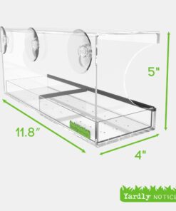 Yardly Noticed Window Bird Feeder with Removable Tray, Drain Holes, Extended Perch, 4 Suction Cups - Crystal Clear See Through Design 2017 - See Wild Birds Up Close, Great for Kids & Cats Large 24 61tMVrA2YpL