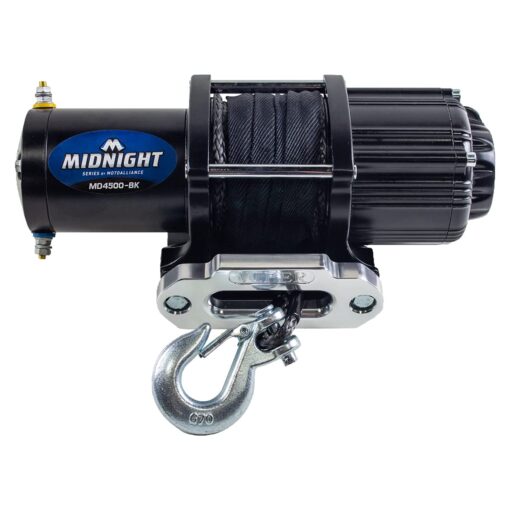 MotoAlliance UTV/ATV 4500lb Winch Kit - 1.8 HP 50 feet Black Synthetic Winch Rope for Off Road Trailer Towing - VIPER Midnight Waterproof Winch 4500