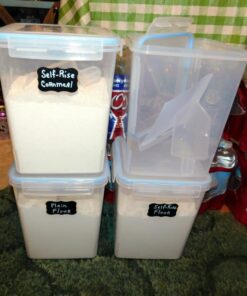 Vtopmart Large Food Storage Containers 5.2L / 176oz, 4 Pieces BPA Free Plastic Airtight Food Storage Canisters for Flour, Sugar, Baking Supplies, with 4 Measuring Cups and 24 Labels, Blue 5.2L--4.7quart 35 61td6ECeCnL