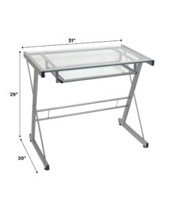 Walker Edison Metal and Glass Work From Home Laptop Computer Gaming Desk with Slide In Keyboard Tray Home Office, 31 Inch, Silver Single Desk Stanford 33 61teU73tNL