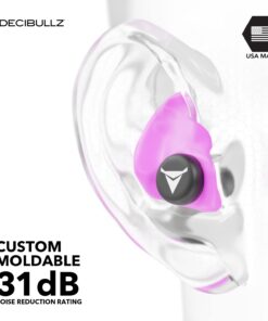 Decibullz - Custom Molded Earplugs, 31dB Highest NRR, Comfortable Hearing Protection for Shooting, Travel, Swimming, Work and Concerts (Pink) Pink 21 61tgJcHOFBL