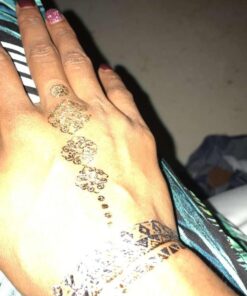 Terra Tattoos Metallic Gold Henna Temporary Tats 75+ Mandala Tattoos Feathers, Dream Catcher, Arrows Waterproof Nontoxic Long Lasting for Beach, Festivals, & Parties 24 61tiSi7ZKL