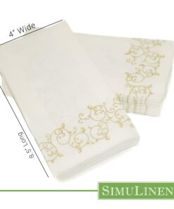 Disposable Guest Bathroom Hand Towels - Gold Floral Design - Linen-Feel Disposable Paper Towels, Cloth-Like Texture, Single-Use, Perfect Size: 12x17” Unfolded & 8.5x4” Folded - Box of 100 by SimuLinen 12" x 17" 23 61tjAp54LsL