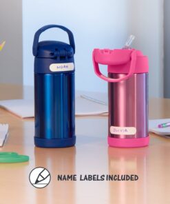 THERMOS FUNTAINER 12 Ounce Stainless Steel Vacuum Insulated Kids Straw Bottle, Blue Solid Color 29 61tq495zajL