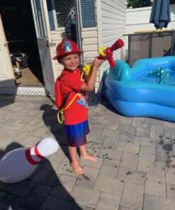 Prextex Fireman Backpack Water Guns for Kids w/Fire Hat | Water Toys Big Water Gun | Super Fast Squirt Water Blaster| All Ages Kids & Adults | Play Range Water Gun for Pool Party Favors Includes fireman hat 31 61trd gumOL 1