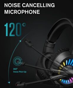 Alternative view of ZIUMIER Gaming Headset with Microphone, Compatible with PS4 PS5 Xbox One PC Laptop, Over-Ear Headphones with LED RGB Light, Noise Canceling Mic, 7.1 Stereo Surround Sound Black